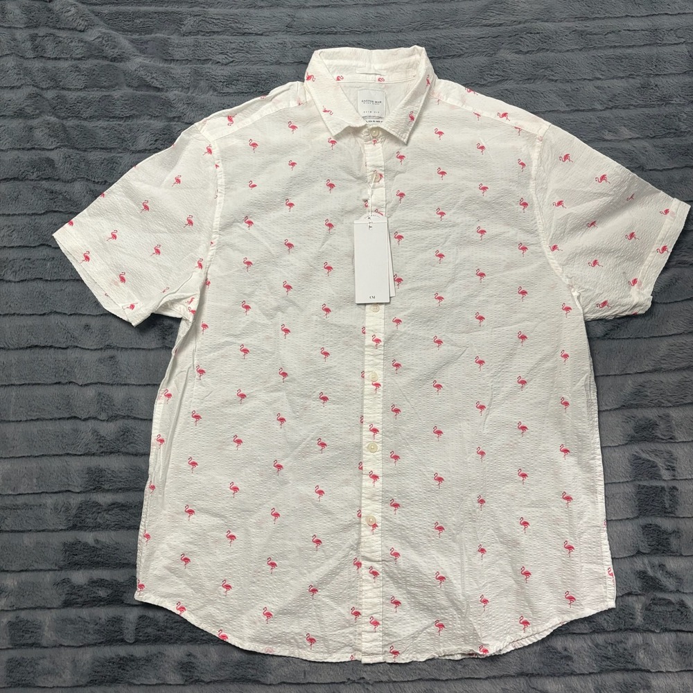 Cactus Man Ricky Singh Seersucker Flamingo Shirt Mens XL Slim Fit Short Sleeve